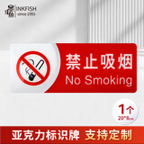 墨斗鱼禁止吸烟亚克力标识牌墙贴纸禁烟警示牌吸烟区指示牌20*8cm