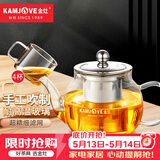 金灶（KAMJOVE） 玻璃泡茶壶耐高温304不锈钢过滤花茶壶飘逸杯煮茶壶简约式茶艺壶 A-07【600mL】搭配玻璃茶杯4个