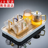 正扬玻璃茶具套装家用小套功夫茶杯简约透明红茶泡茶器办公室客厅喝茶 雅致壶+雅致海（龙纹杯/六色）杯架+长方（琴韵）白
