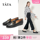 他她（TATA）方头乐福鞋女休闲平底一脚蹬小皮鞋女单鞋春秋款FLC22AM5 黑色 40
