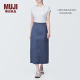 MUJI女式 麻混 弹力 直筒裙 长半身裙女春款裙子半裙 中长裙 女装 烟熏蓝色 S (155/62A)