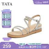 他她（TATA）绝美坡跟凉鞋女外穿一字带时装凉鞋秋季新款7UA03BL4 银色 36