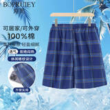 帛芮睡裤男夏季纯棉五分居家短裤男大码格子大裤衩外穿休闲宽松家居裤