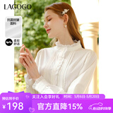 LAGOGO【抗菌抗皱】法式木耳边白衬衫女士拉谷谷春秋长袖立领上衣 本白色(V1) S
