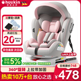 Heekin德国 儿童安全座椅汽车用0-4-12岁婴儿宝宝360度旋转ISOFIX硬接口 尊享粉(遮阳棚+上拉带+侧保护)