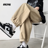OEMG 工装裤男春秋夏季九分裤男宽松直筒日系潮牌休闲百搭束脚裤子男 卡其色常规 【高品质】 M [建议90-100斤]