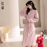 已朵100%纯棉睡袍女秋冬季长袖全棉日式酒店浴袍睡裙女士浴衣家居服