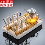 正扬玻璃茶具套装家用小套功夫茶杯简约透明红茶泡茶器办公室客厅喝茶 400壶（六色/把杯）杯架+长方（条纹）白