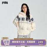 F426官方店国潮牌春季新款情侣高级慵懒连帽毛领费尔岛毛衣 米白色 M