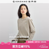 佐丹奴长袖T恤女纯棉打底衫甜美花朵刺绣圆领套头衫13324792