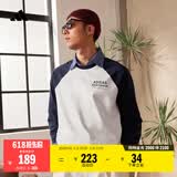 adidas休闲宽松撞色纯棉圆领长袖T恤男女秋季阿迪达斯轻运动 汉玉白/传奇墨水蓝   XXS