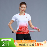 李宁（LI-NING）羽毛球服套装成人专业比赛运动服速干短袖圆领训练排汗团购印字 女子/白色上衣/黑色短裤 套装 M