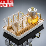 正扬玻璃茶具整套加厚耐热花茶壶套装花草过滤功夫煮茶壶杯 雅致壶（龙纹杯/黄把）杯架+长方（条纹）白