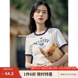 茵曼（INMAN）潮趣印花女装圆领短袖T恤修身显瘦套头短款2026夏季新款上衣 月牙白 -18525987 S