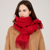 故事佳人故事佳人新品羊毛围巾秋季外搭女纯色秋冬加大保暖斗蓬披风上海仓 大红 200cm*60cm