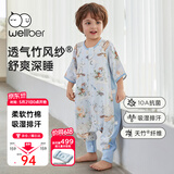 威尔贝鲁【吸湿排汗】婴幼儿童睡袋1-3岁宝宝前4后2夏季薄款睡衣云端蓝M