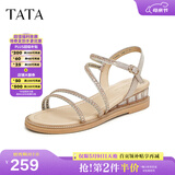 他她（TATA）绝美坡跟凉鞋女外穿一字带时装凉鞋秋季新款7UA03BL4 金色 39