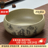 瓷牌茗粗陶特大号茶洗陶瓷青花瓷水洗碗杯笔洗玻璃茶杯碗水盂功夫茶具茶道配件栽种水植花盆果盆 粗陶山清水秀茶洗-中号（8英寸）
