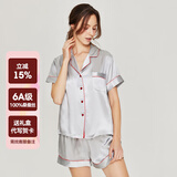 珊目尔【清仓福利】真丝睡衣女两件套100%桑蚕丝长袖长裤家居服睡衣套装 银灰色-短袖短裤【16.5姆米】 L (165)适合105-115斤穿着
