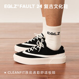 EQLZ义阔FAULT24男款小白鞋情侣黑色复古板鞋女耐磨舒适增高百搭 渡鸦 42.5
