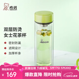 希诺（heenoor）双层玻璃杯家用女士带滤网个性潮流清新花茶杯隔热防烫便携水杯 清新绿300ml