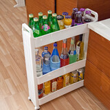 宝优妮夹缝收纳架浴室厨房置物架缝隙架调料架多层落地式家用窄缝储物架 【升级款】三层滑轮缝隙架DQ1308 均码