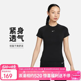 耐克NIKE春夏女短袖T恤 速干透气 运动休闲 紧身衣FV7843-010 黑M
