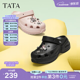 他她（TATA）洞洞鞋女款夏季休闲沙滩鞋百搭凉拖鞋外穿CM901BH5 黑色 39 （38/39可穿）