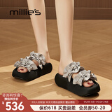 妙丽（Millies）拖鞋女外穿仙女风厚底露趾一字带2026夏季新款百搭松糕轻便凉拖鞋 银灰色 跟高5cm 37