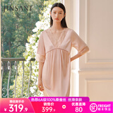 金三塔真丝睡衣女桑蚕丝蕾丝优雅短袖连衣裙睡裙居家服礼物 桃盈粉 XL