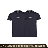 阿玛尼（ARMANI）奢侈品男装 男装短袖t恤男士时尚休闲修身薄款微弹短袖T恤两件装 黑色 S 90-115斤