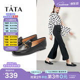 他她（TATA）方头乐福鞋女休闲平底一脚蹬小皮鞋女单鞋春秋款FLC22AM5 黑色 38