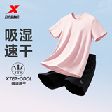 特步速干运动套装女夏季短袖短t短裤五分裤体考体测跑步服羽毛球服