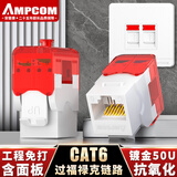 安普康（AMPCOM）网络面板六类 双口千兆免打镀金CAT6类网线信息模块插座 RJ45镀金水晶头86型UTP二位网口AC612WH