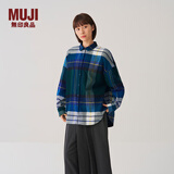 MUJI女式法兰绒衬衫领宽版长袖衬衫女士格子衬衣外套25年冬季女装 绿色格纹 S （155/80A）