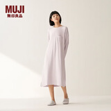 MUJI女式 柔软针织家居连衣裙 长袖睡裙女宽松家居服秋季 FD33CC5A 烟熏粉色 L -XL (170/92A)