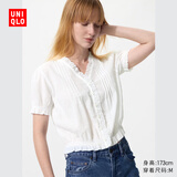 优衣库棉质提花V领衬衫短袖女装衬衣483881 00 白色 3XL
