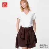 优衣库女装竹节纱V领T恤/短袖/纯棉打底休闲百搭26春夏新款483460 483460/00白色 S