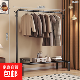衣架落地卧室家用双杆晾衣架挂衣架子室内衣服衣帽架加粗阳台衣杆 130cm黑【单杆+置物架】;