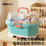 易简（yijan）婴儿奶瓶收纳箱置物架宝宝餐具收纳盒奶瓶沥水架带盖防尘晾干