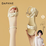 DAPHNE达芙妮凉鞋女夏粗跟百搭单鞋夏季新款女鞋仙女风配裙子一字带罗马鞋 米色 跟高4.2cm 37 (235mm)
