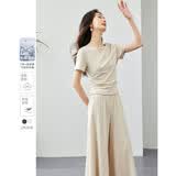 梵希蔓松弛T恤套装女2025年夏季上衣显瘦阔腿裤休闲两件套 卡其色  XL