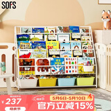SOFS儿童书架绘本架简易落地宝宝小书柜铁艺幼儿置物架书本玩具收纳架 XXL码 (5+1)层 4盒白黄蓝绿