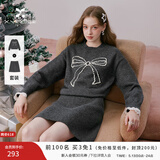 香影灰色针织套装女春2026新款蝴蝶结毛衣短裙新年暖衣一整套穿搭 深灰 M