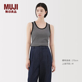 MUJI女式 弹力罗纹编织背心 上衣内搭打底 25年夏季女装女款 BB2ROA5S 黑色条纹 L (165/88A)