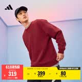 adidas情侣款休闲抓绒圆领长袖卫衣套头衫男女秋季阿迪达斯轻运动   红色/黑色   M