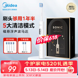 美的（Midea）电动牙刷S1PX白色6刷头 5种模式 180天续航 磁悬浮声波马达男女士情侣成人/学生生日520礼物推荐