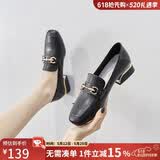 ZHR则则单鞋女英伦风舒适方头乐福鞋女两穿粗跟透气皮鞋女 K196 黑色 37
