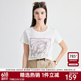 帕罗（PALUOPO）短袖印花t恤上衣女夏桑蚕丝韩版正肩半袖莫代尔圆领百搭打底衫 白色 马头 M (160/84A)