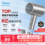 美的（Midea）6亿等离子护发电吹风 家用负离子护发吹风筒 1800W大功率快干吹风机 FJ308银 国家补贴 生日礼物